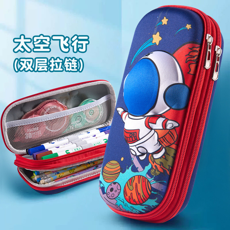 Nueva caja de lápiz de cremallera de doble capa para niños caja de papelería 3D para niños y niñas de gran capacidad de dibujos animados lindos bolsas de lápiz para estudiantes de primaria