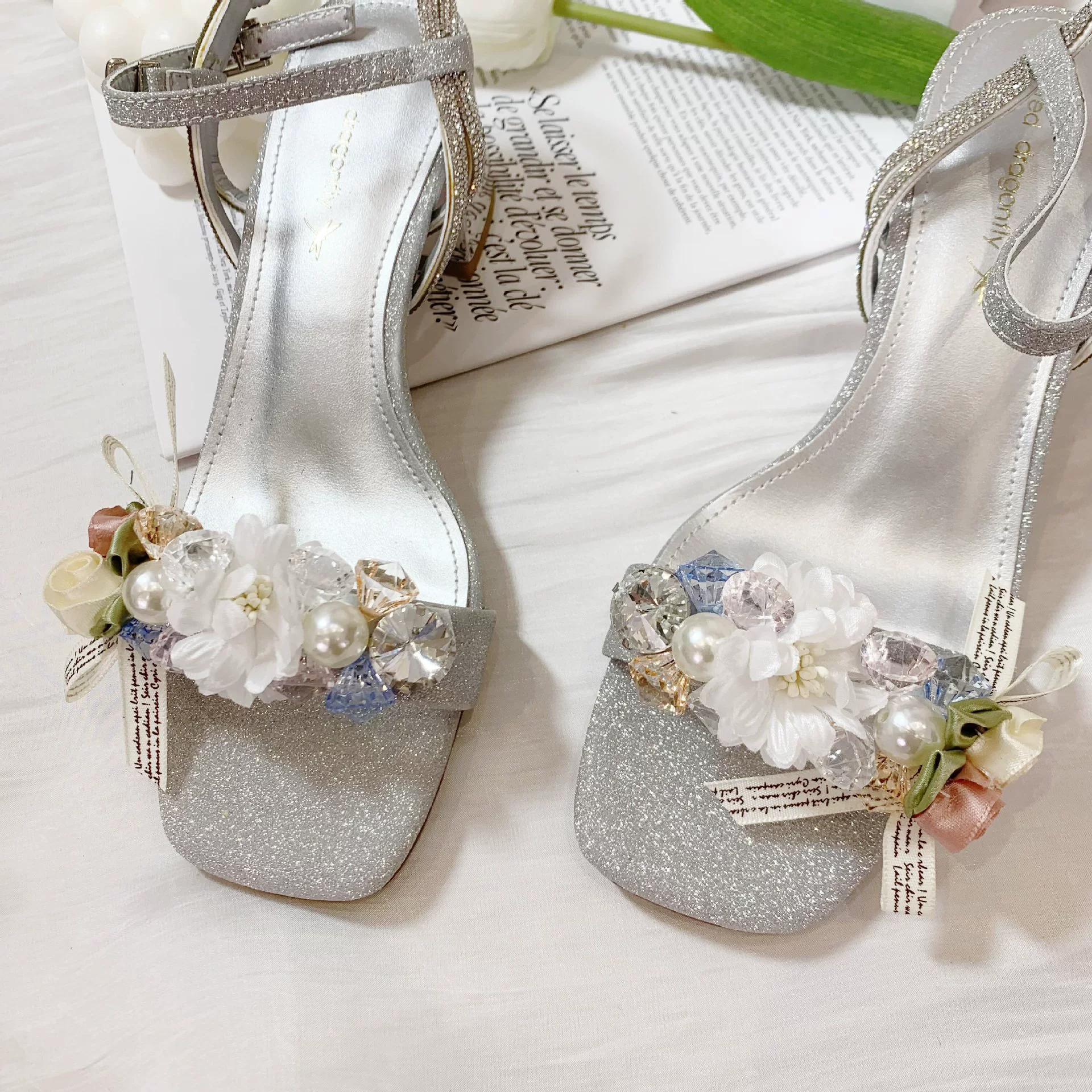 Decorations, accessory, glass shoes, Korean style, flowered, flower decoration