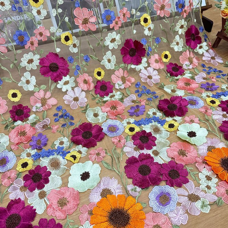 Factory Direct Clearance Summer Hot Item in Stock Three-Dimensional Floral Pastoral Style Mesh Bottom Women's and Children's Clothing Lace Fabric