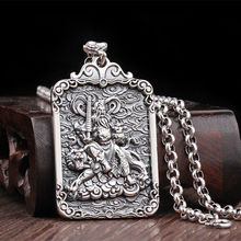 赵公明武财神吊坠男足银999实心霸气复古潮男纯银挂件方牌项链