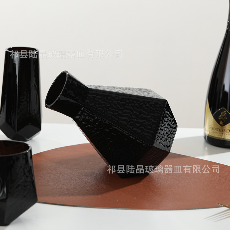 Estrella Negro Taza geométrica hexagonal botella de agua fría conjunto de vino de vidrio traje de hogar de gran capacidad traje de botella de agua