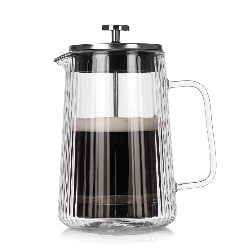 高颜値ガラス二重法圧ポット耐熱コーヒー共有ポット縦紋コーヒー器具家庭用フィルター|undefined