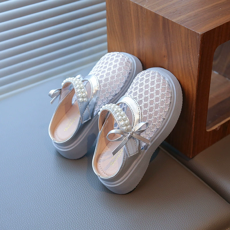 Summer children's slippers with bow, fashionable slide from pearl, 2025 years