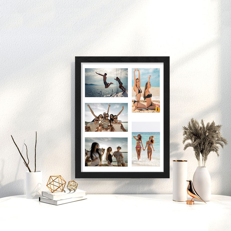Cross-Border 11X14In Amazon 5-Grid Collage Photo Frame Couple Commemorative Wooden Wall Decoration Picture Frame Wholesale
