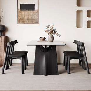 Solid Wood Dining Table Rectangular Modern Simple Designer Retro Matte Small Apartment Household Pure White Rock Plate Dining Table