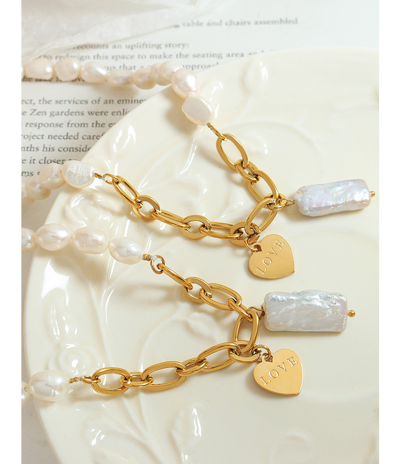 Fashion Heart Shape Titanium Steel Pendant Necklace Pearl Plating Stainless Steel Necklaces 1 Piece