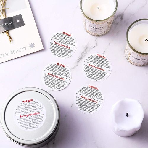 Wholesale English Candles Warning Label Sticker Aromatherapy Candle Container Safety Use Reminder Self-adhesive Label