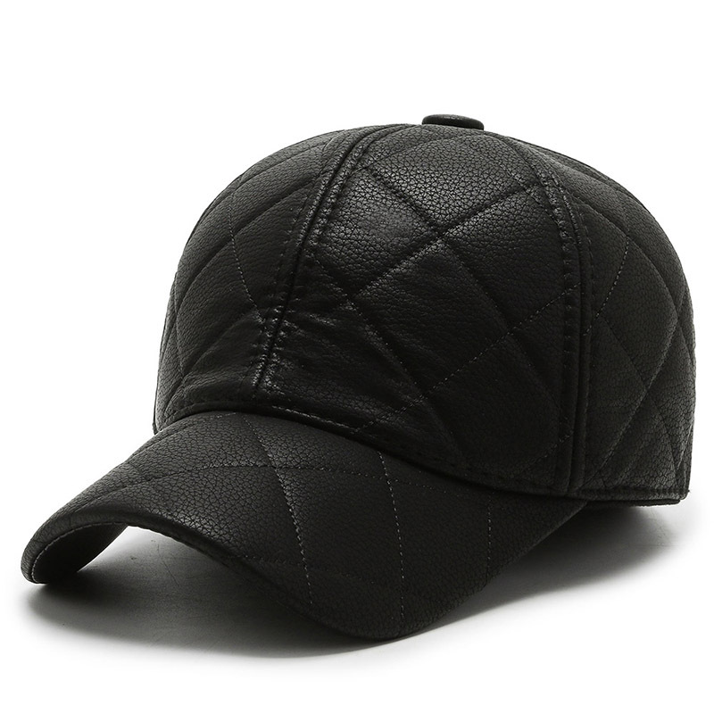 Cappello da uomo autunno inverno protettivo per le orecchie, berretto da baseball casual da esterno con motivo a rombi, berretto a becco d'anatra per mezza età_voghion.com