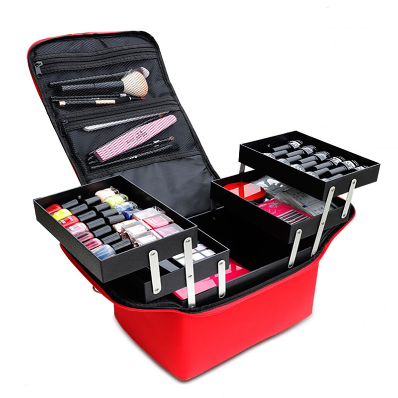 专业便携化妆包美容美甲工具箱大容量旅行收纳包简约手提化妆箱