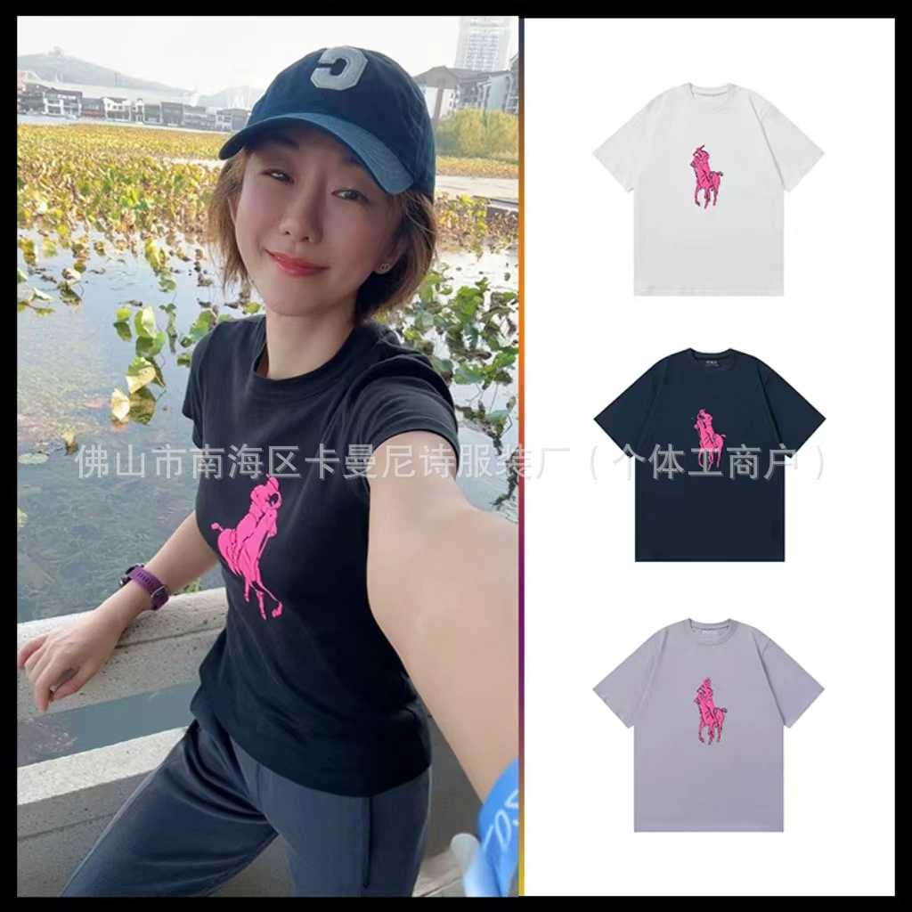 RL Rlaflaunloren Big Battlect с короткими рукавами, повседневная свободная хлопковая футболка с круглым вырезом, приливная пара топ