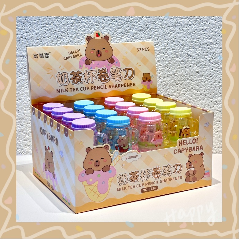 Taza de té con leche, sacapuntas Kapibala, dibujos animados, muñeco lindo, sacapuntas, estudiantes de escuela primaria, lápiz portátil