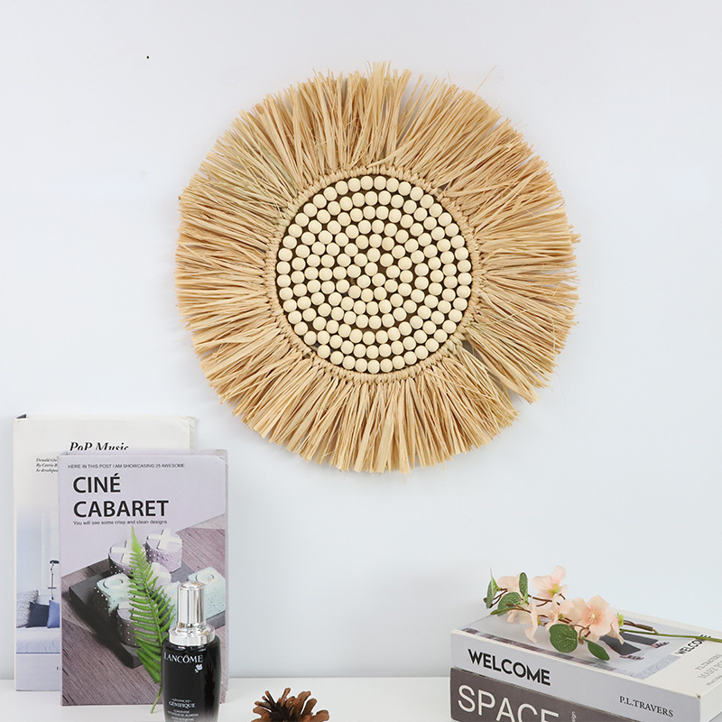 Espejo de maquillaje de hierba de estilo nórdico transfronterizo, espejo decorativo tejido a mano, espejo de fondo de vivienda creativo, pared de pared de hogar