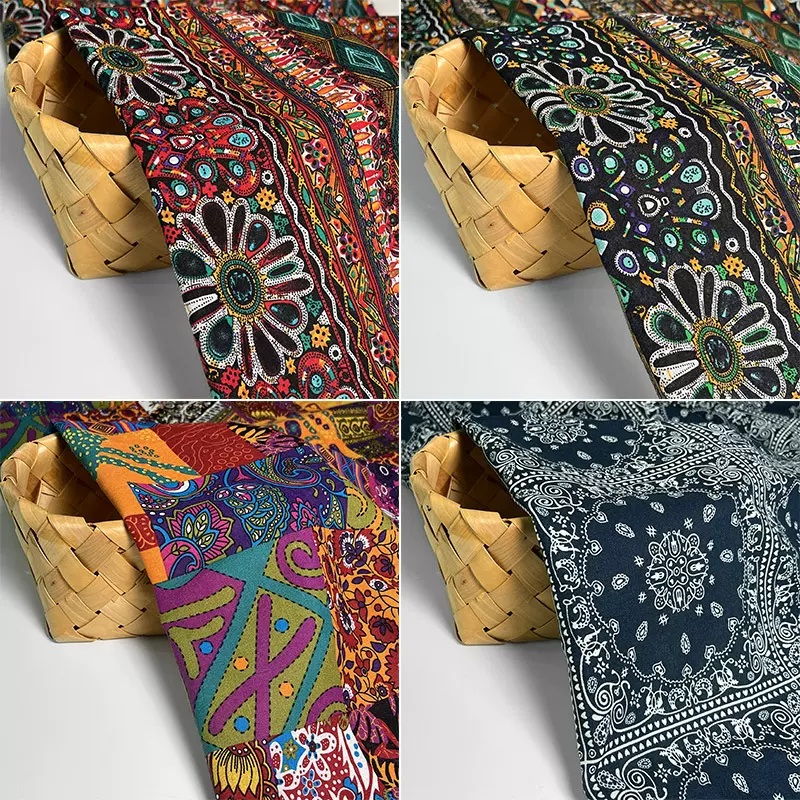 新款棉麻云南民族风印花布 复古丽江服装桌布沙发装饰布披肩面料