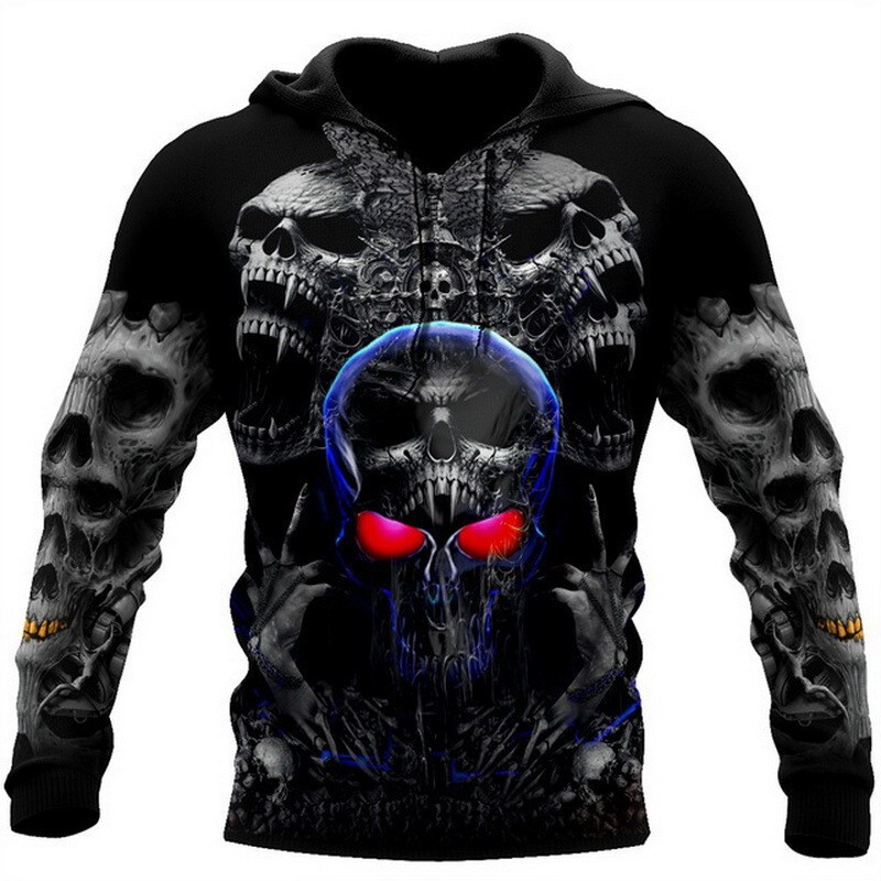 AliExpress cross-border hot sale 3D printing horror skull street wear pullover Men's Women's Sportswear hoodie