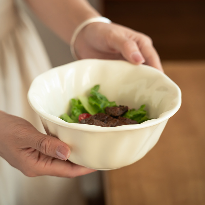 Crema de encaje simple tazón de ensalada de cerámica doméstica tazón de arroz tazón de fruta tazón de postre tazón de arroz delicado tazón de desayuno