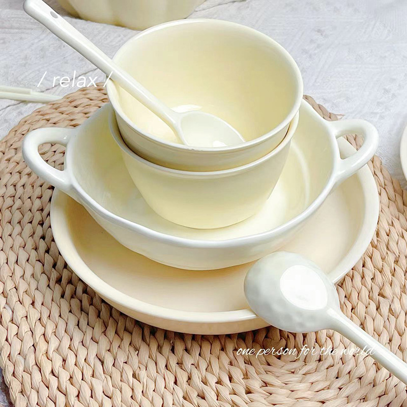 Milk fufu simple personality suit underglaze household cream style practical high-looking bowl and chopsticks plate suit combination