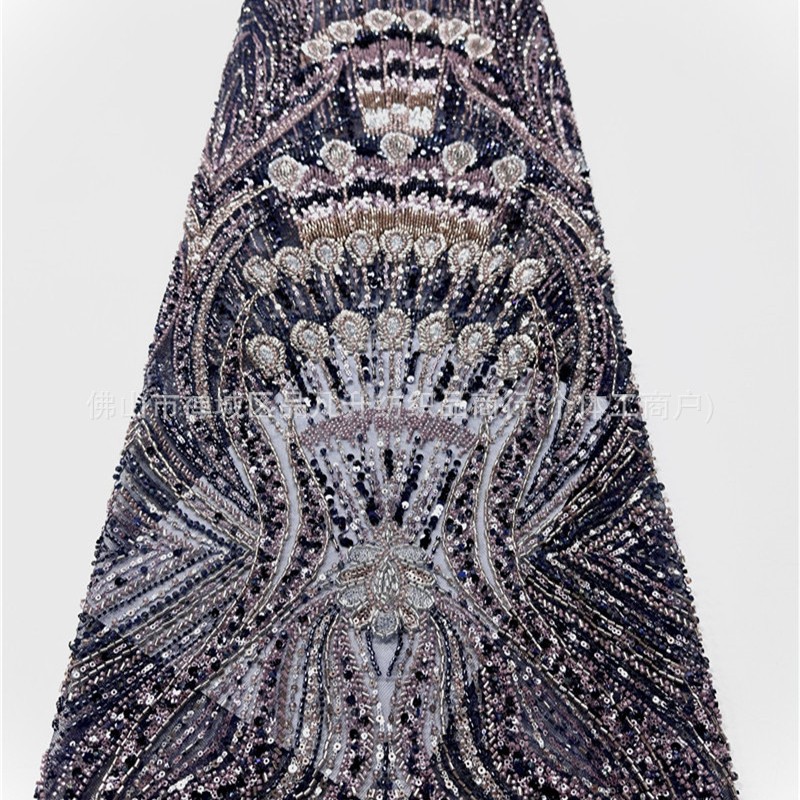 Radiante vertical anchoa bordada tela de malla de tela de alfombra roja de cola de pez vestido de boda madre lujosa tela de fiesta