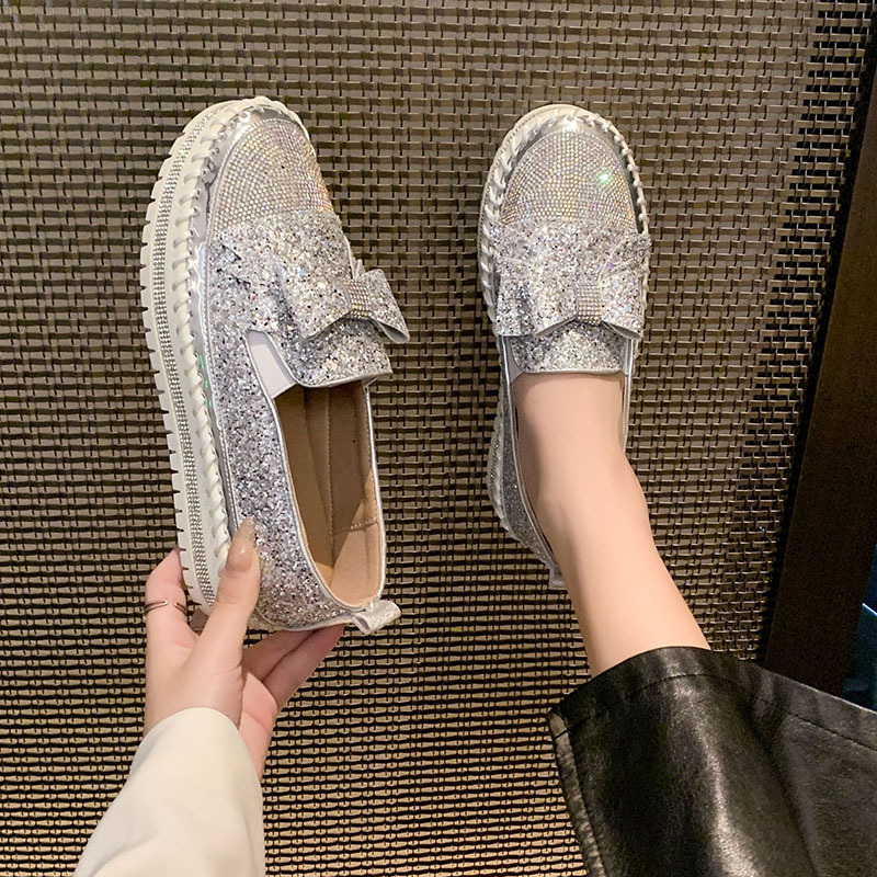 Damen Plattform Slipper Mit Strass Schleife Und Glitzer Sohle_voghion.com