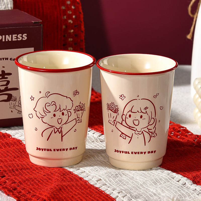 Chinese Style Festive Ceramic Mug Without Lid Cartoon High-Looking Couple Mouthwash Cup Wedding Gift Souvenir