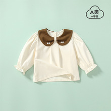 女童长袖t恤春秋装新款洋气儿童休闲娃娃领打底衫女宝宝软弹上衣