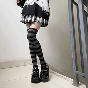 Soil cool color striped socks children's calf socks long over-the-knee e-sports girl style high barrel dark Japanese style punk tide jk