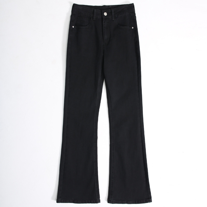 Black women's flared pants 2022 spring and autumn micro leg pants high waist elastic jeans slim-fit denim casual pants