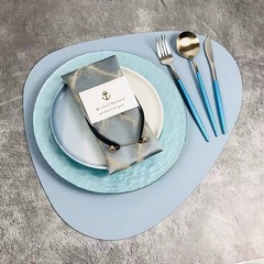 酒店會所婚禮西餐盤創意淺藍色玻璃材質餐盤新品簡約水果玻璃餐盤