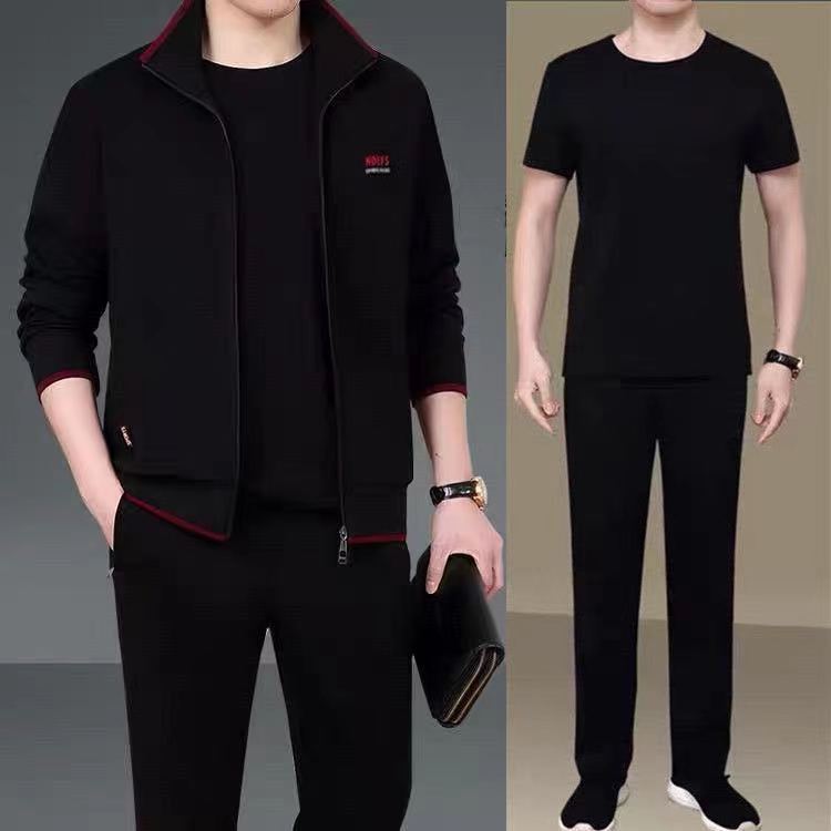 845 collar and cuffs with red edge black three-piece suit [with short-sleeved t]