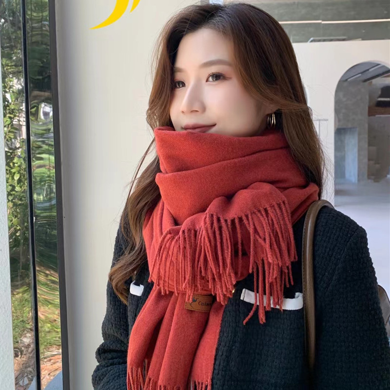 冬季女围巾批发简约风纯色百搭保暖仿羊绒围脖春秋披肩情侣礼品|ru