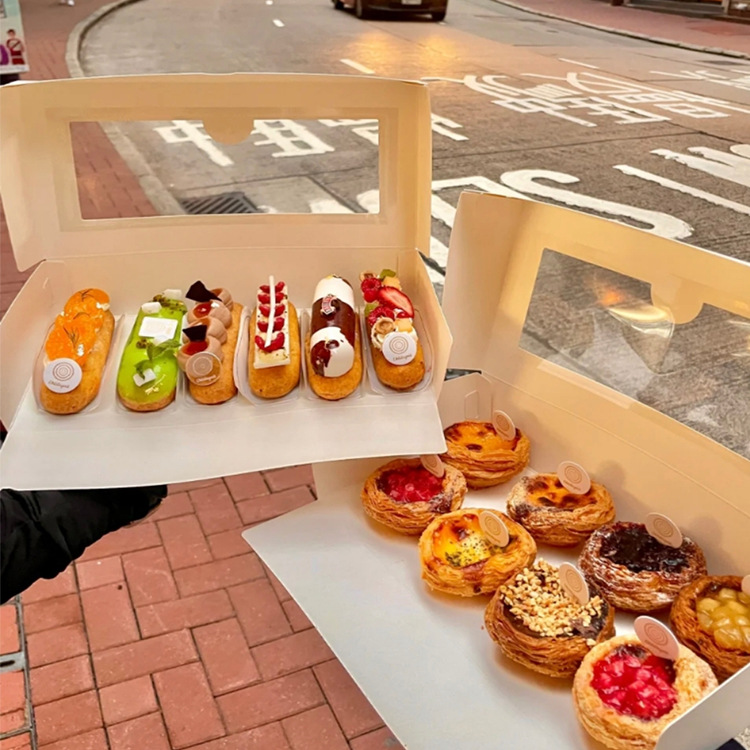 包装8粒开窗蛋挞包装盒6粒闪电泡芙盒抱抱卷法式西点盒送托烘焙盒