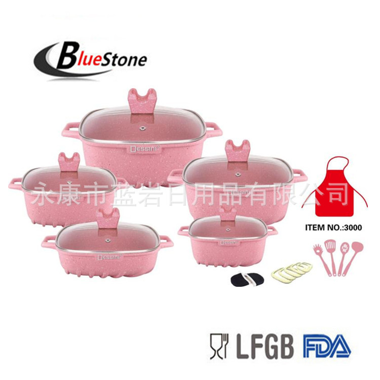 In stock supply DESSINI 22-piece Square soup pot suit aluminum pot set maifan stone pot set gift pot