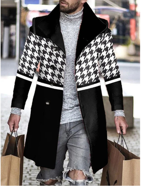 Comercio exterior transfronterizo 2024 otoño nuevo abrigo de lana de solapa impresa Venta caliente ropa de hombre de longitud media