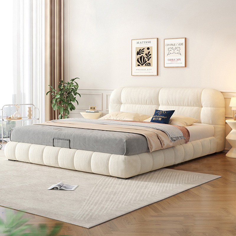 Cama de tela de terciopelo esmaltado rojo crema de viento dormitorio principal moderno y simple dormitorio principal 1.8m doble cama de hadas de paquete suave