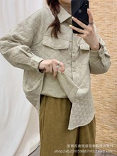 菱形格夾棉加厚襯衣棉服女冬季新款韓版復古寬松疊穿口袋襯衫外套