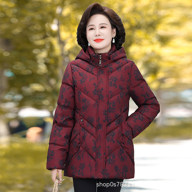 2025新款花色棉袄中长款棉衣棉服中老年妈妈款加厚洋气冬装外套