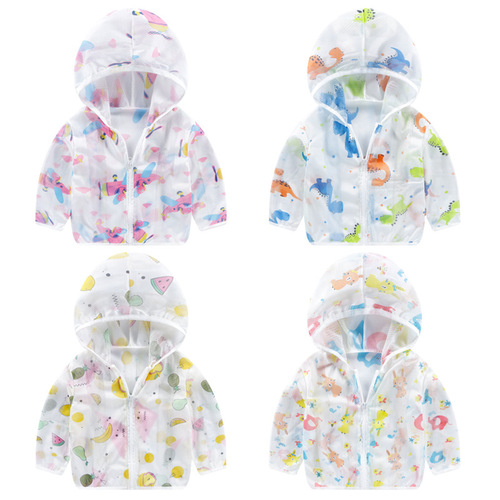 Summer children's sun protection clothing baby sun clothes outdoor breathable lightweight air conditioning suit with hood outerwear children's skin clothing