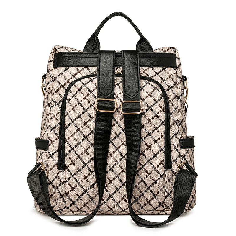 2024 nueva mochila antirrobo para mujer PU moda rombo contraste color gran capacidad plegable viaje mochila de doble uso marea