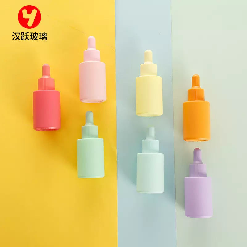 定制马卡龙哑彩色滴管瓶30ml磨砂平肩精华乳液精油瓶原液空瓶批发