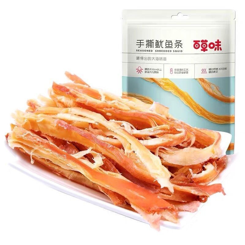 百草味-手撕鱿鱼条80g鱿鱼丝鱼干海味即食小鱿鱼仔干特产休闲零食