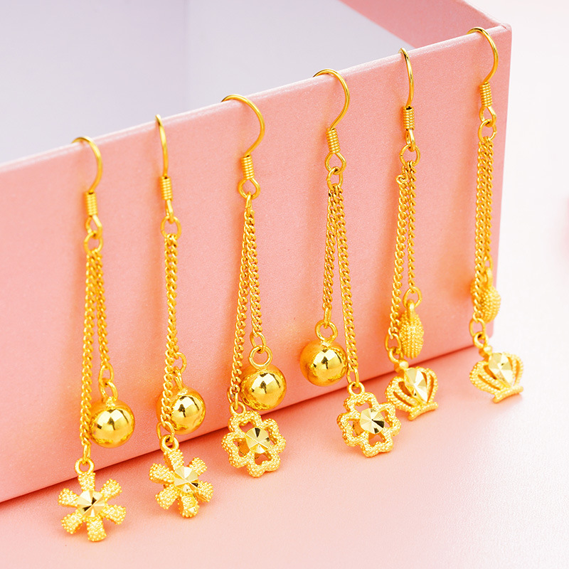 New Fresh and Sweet Imitation Gold Tassel Long Earrings Gold-Plated Gold Long Earrings for Women Brass Gold-Plated Earrings