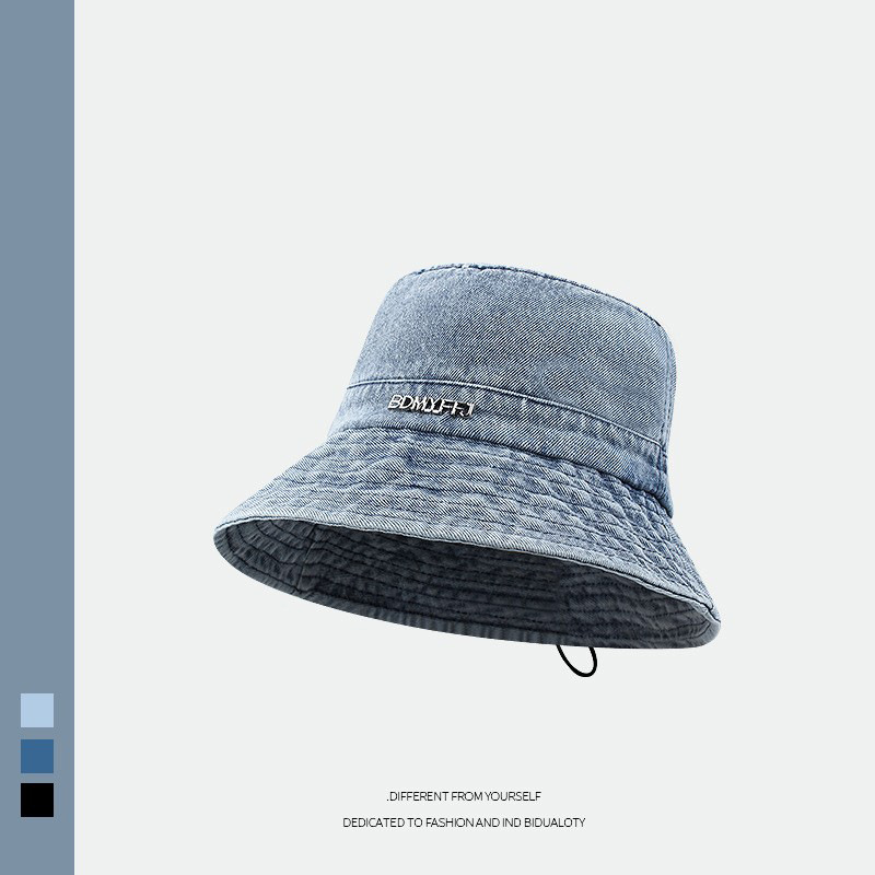 2023 nuevo cordón Denim pescador sombrero de las mujeres vintage lavado viejo cubo sombrero de sol de las mujeres jóvenes sombrero todos los hombres a juego