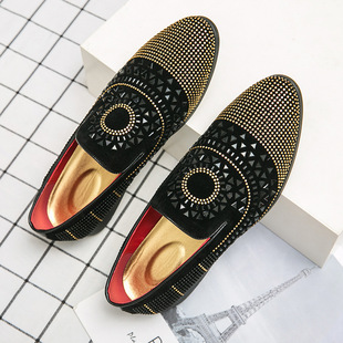 Men's Pointed Toe Leather Shoes Trendy Men's Rhinestone Men's Shoes Korean Style Fashion Casual Shoes Young Men's Slip-on Loafers