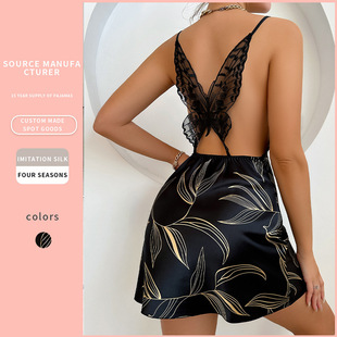 Dannilin Sexy Backless Home Nightdress Sleeveless Summer Short V-Neck Cross Slip Skirt Silk dress
