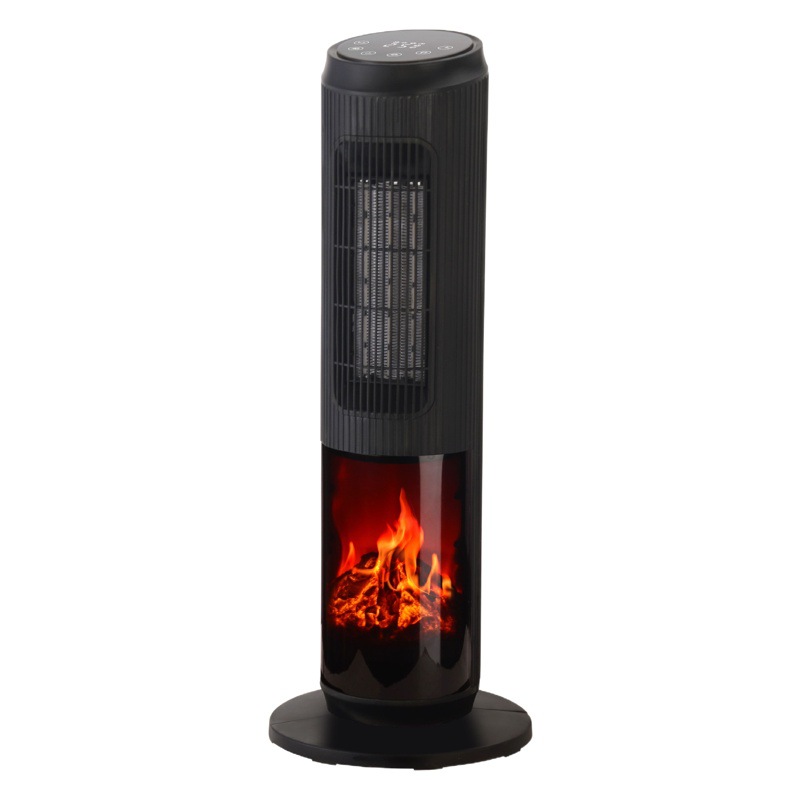 Calentador eléctrico de calefacción rápida con control remoto por voz y llama simulada PTC vertical para el hogar, fabricante transfronterizo