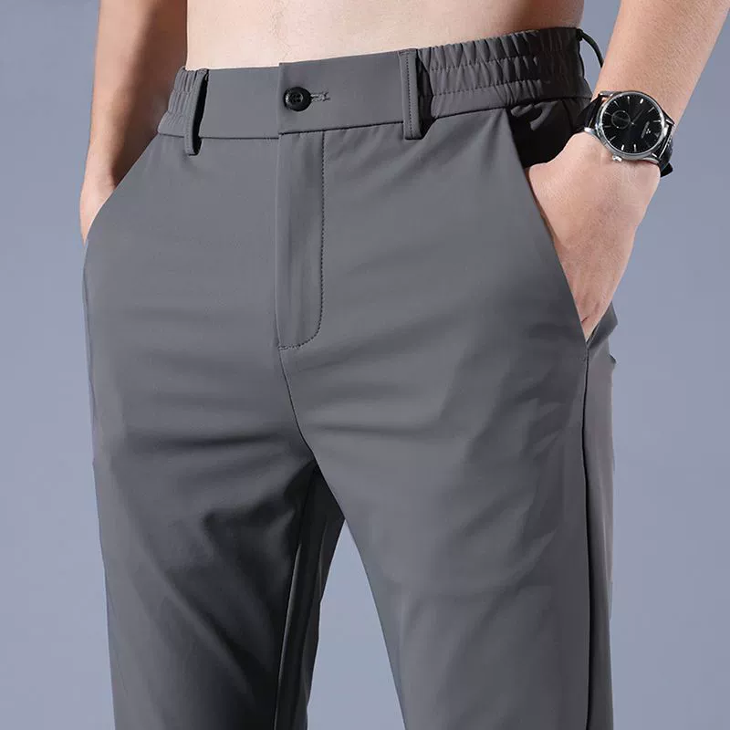 Летние тонкие мужские повседневные брюки с полуэластичной талией, прямые брюки, деловые универсальные брюки для молодежи и среднего возраста, деловые мужские брюки