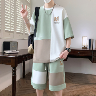 Teenage Summer Suit Boys Ice Silk Short-Sleeved T-Shirt High School Junior High School Students Older Children Men's Casual Sports Clothes