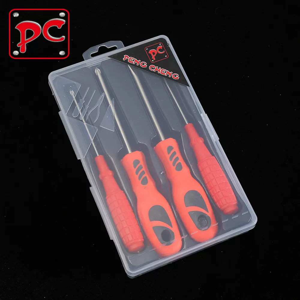 四支黑红双色柄螺丝刀套装一字十字螺丝批组合多功能家用五金工具