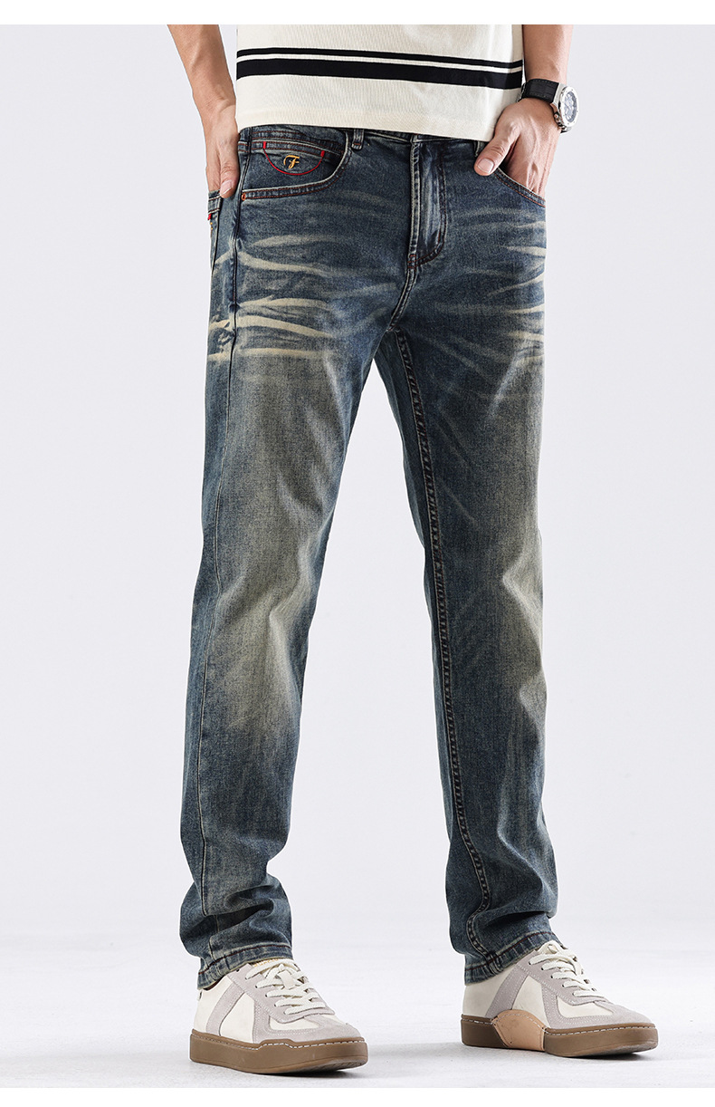Men's Slim Fit Straight Leg Jeans American Style Retro Washed New Spring_mkmklike.com