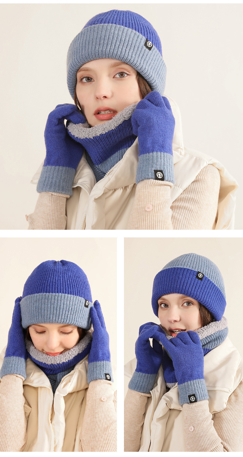 Conjunto de gorro cachecol e luvas em tricô para mulher reversível_voghion.com