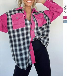 Casual Fashion Ins Style 25 Years European and American Cross-Border Autumn and Winter Export Style Woolen Splicing Plaid Jacket 22225